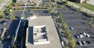 Aerial view of a rooftop replacement project